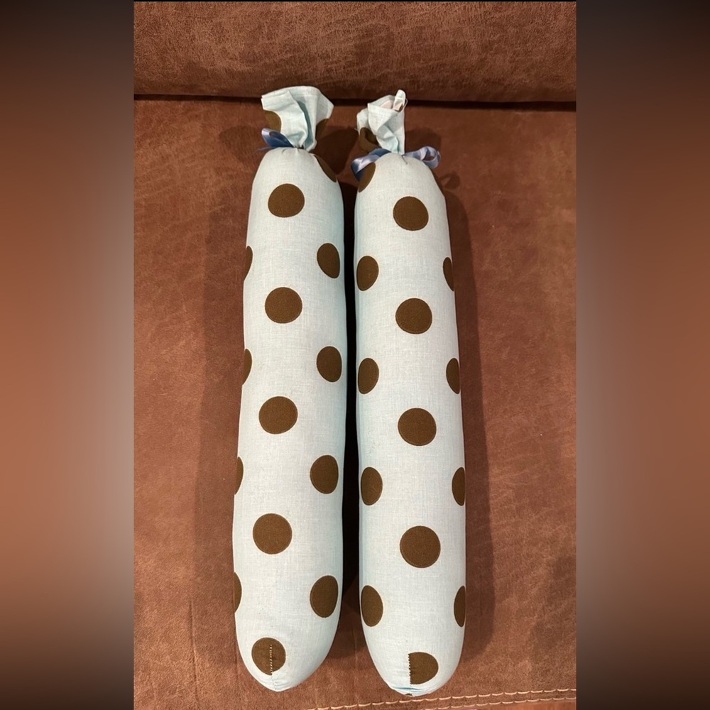 Polka Dot Door Draft Stopper Pair - Light Blue with Brown Dots